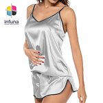 Satin Pajamas Set Supplier - Black Two-Piece Sexy Back Slit