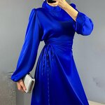 Satin Dress Manufacturer - Elegant High Collar Abaya Set