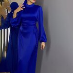 Satin Dress Manufacturer - Elegant High Collar Abaya Set