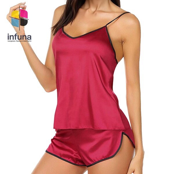 Satin Pajamas Set Manufacturer - Silver Two-Piece Solid Pattern