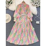 Chiffon Dress Supplier - French Floral Lace-up Bow Collar