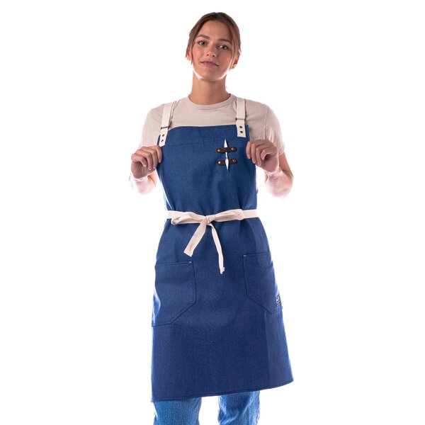 Denim Aprons Supplier - 100% Cotton Cross Back Strap Blue Cowboy Chef