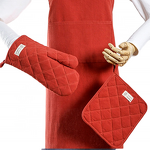 Striped Kitchen Oven Mitt Manufacturer - Best Custom Cotton Apron and Gloves Set