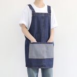 Washed Denim Apron Factory - Cotton Adjustable Straps 2 Pockets Flower Coffee