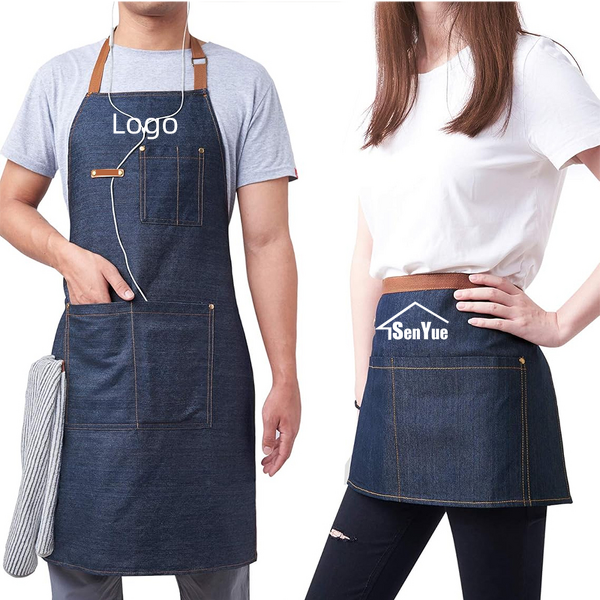 Denim Apron Factory - Blue Long Family Couple Cleaning Cooking Custom Logo