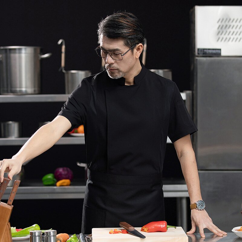 Chef Shirt Factory - White Cotton Men's Solid Color Short Sleeve Collar