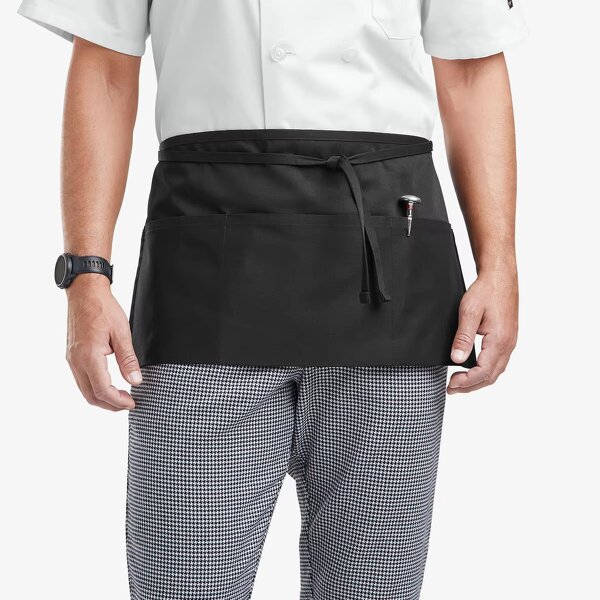 Cotton Half Server Apron Manufacturer - Custom Black Polyester 3 Pocket Waist