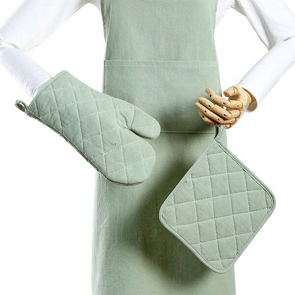 Striped Kitchen Oven Mitt Manufacturer - Best Custom Cotton Apron and Gloves Set