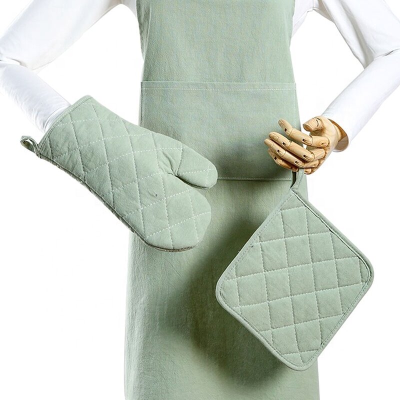 Striped Kitchen Oven Mitt Manufacturer - Best Custom Cotton Apron and Gloves Set
