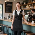 Polyester Half Aprons Factory - 12 Pcs Black 3 Pockets Waiters Restaurants Hairdressers