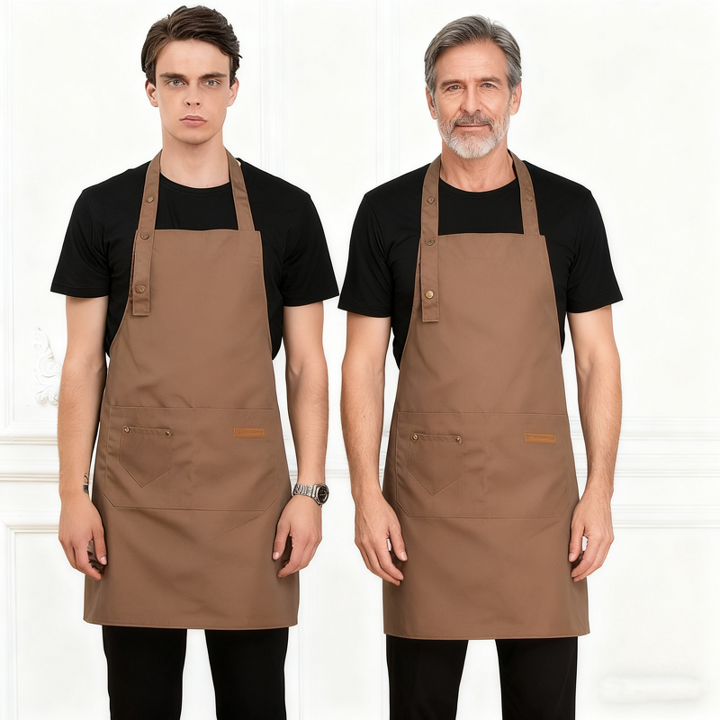 Adjustable Neck Apron Factory - Polyester 2 Pocket Home Cooking Coffee Shop