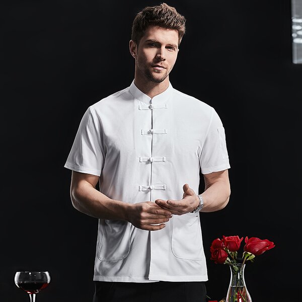 Chef Coat Manufacturer - White Unisex Short Sleeves Polyester Cotton Fabric