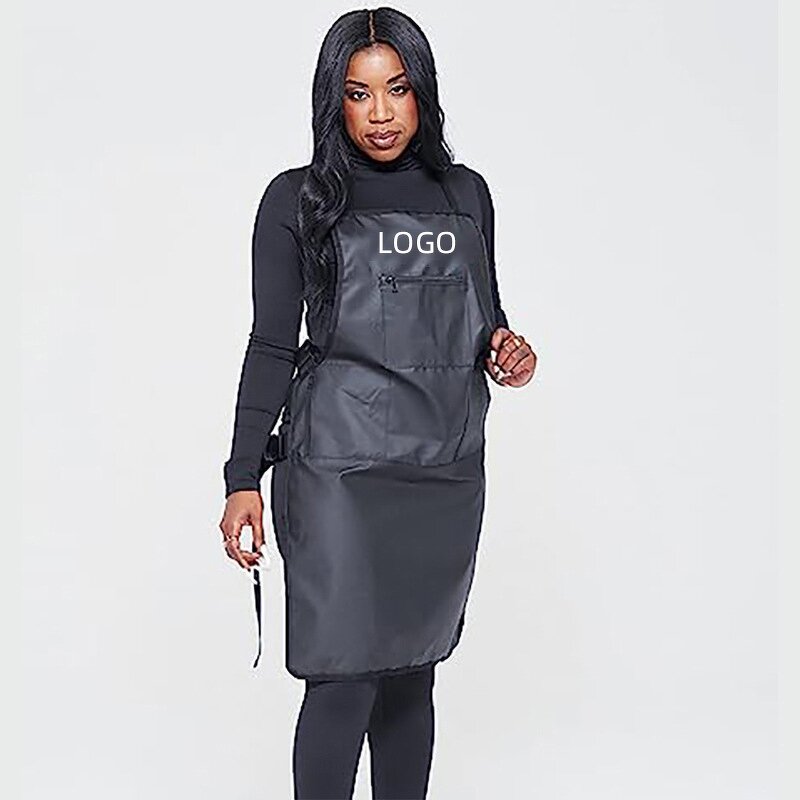 Waterproof Apron Supplier - European American Zippered Pocket Black Hairdressers