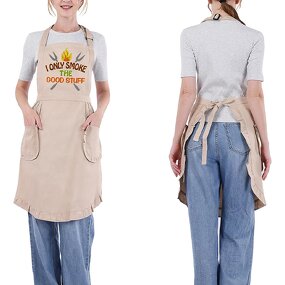 Cute Canvas Apron Supplier - Two Pockets Ruffled Trim Adjust Waistline Coffee