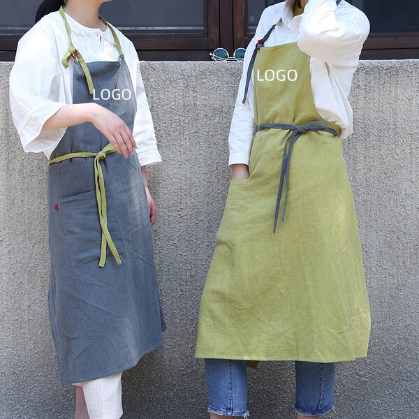 Japanese Style Apron Factory - Cotton Linen Neck Hanging Sleeveless Solid Color