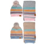 Toddler Beanie Set Factory - Winter Fleece Lined Acrylic Striped Knit With Custom