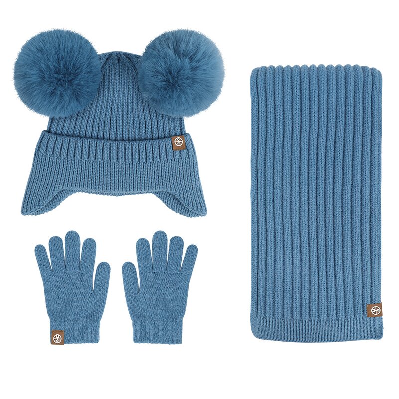 Kids Winter Set Manufacturer - Wholesale Beanie Hat With Pompom Earflap Scarf Gloves