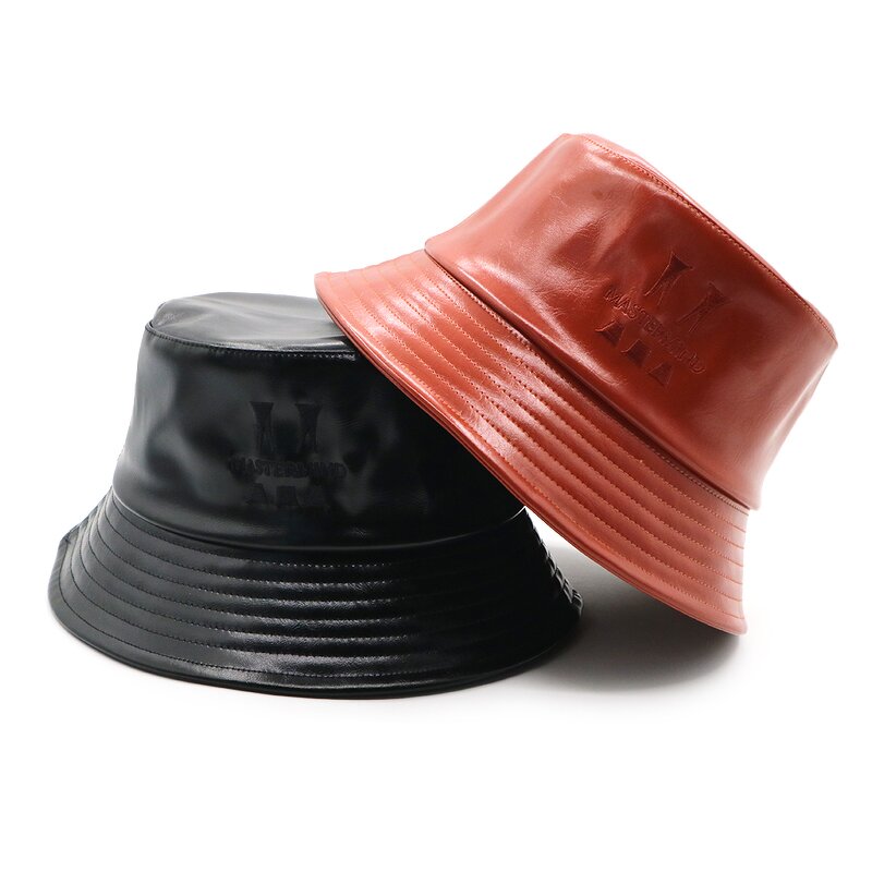 PU Leather Bucket Hat Supplier - OEM/ODM Embroidery Logo Shinny Black Summer Heat