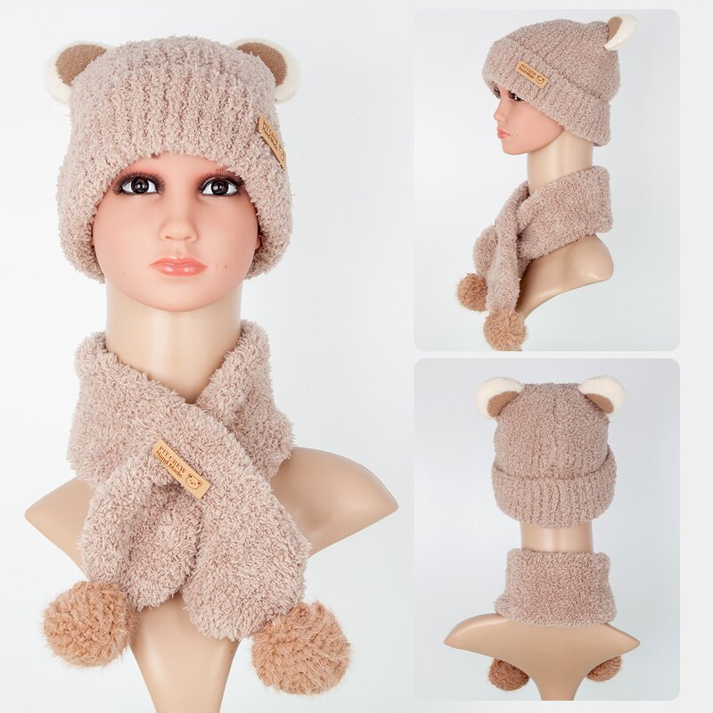 Jacquard Kids' Hat Set Supplier - Customized Design Long Solid Skull Cute Bear Ear