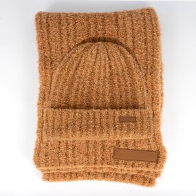 Thermal Beanie Set Supplier - High Quality Boucle Yarn Skull Cap and Soft Scarf