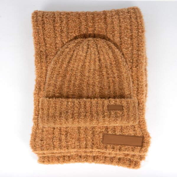 Thermal Beanie Set Supplier - High Quality Boucle Yarn Skull Cap and Soft Scarf