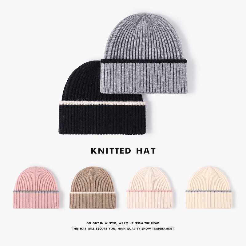 Men's Knitted Hat Manufacturer - Outdoor Color-blocked Rib Autumn Winter Warm Thick