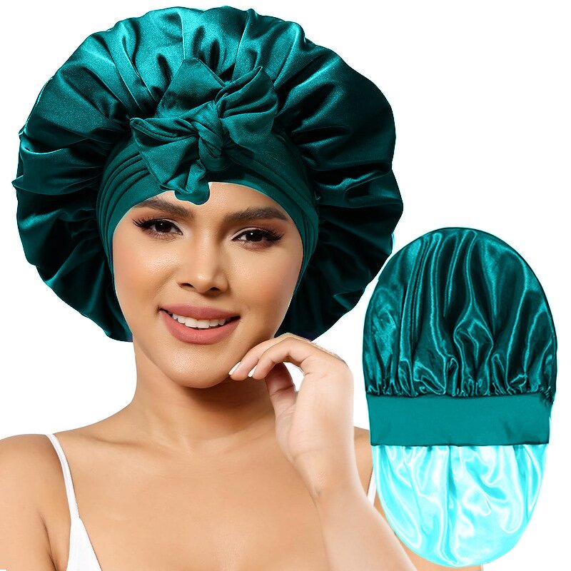 Double Layer Hair Bonnet Supplier - Women Jumbo Silky Satin with Elastic Tie Band