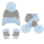 Earflap Beanie Set Factory - Lovely Stripes Knitted Pompom and Scarf Gloves 3Pieces