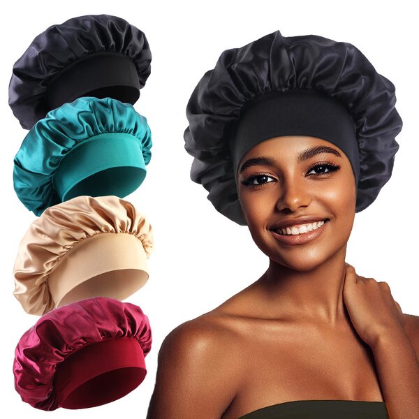 Sleep Bonnets Supplier - Wholesale Large Wide Soft Band Satin Cap for Curly Hair