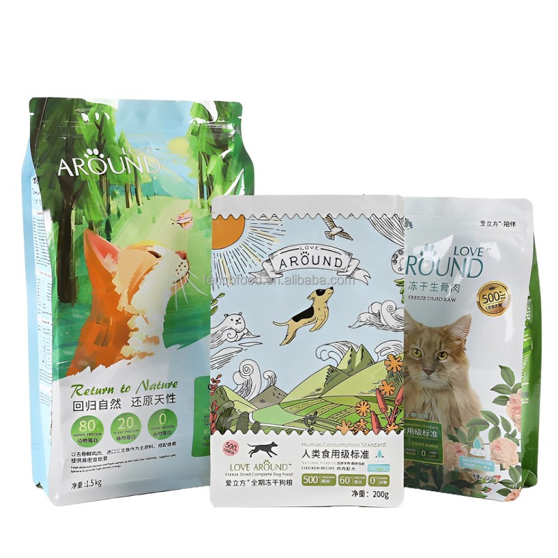 Custom Mylar Stand-Up Pet Food Packaging Bags Matt Finish Zipper PE Dog Snacks Packaging Pouches Gravure Printing