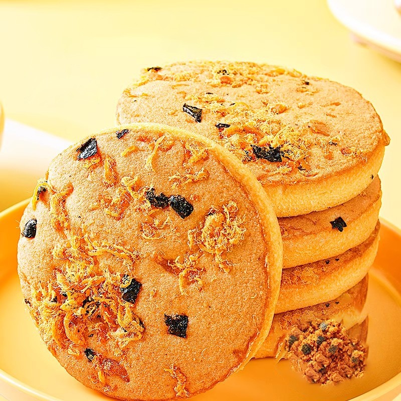 Wholesale Sweet Seaweed and Meat Floss Pancake Breakfast Snacks Tea Cakes Japanese Round Cake