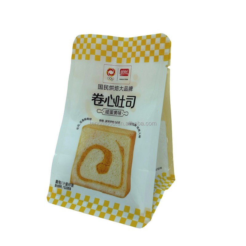 Food Grade Flat Bottom Bag for French Bread Bun Custom Bakery Toastie Bread Packaging Bag with Window