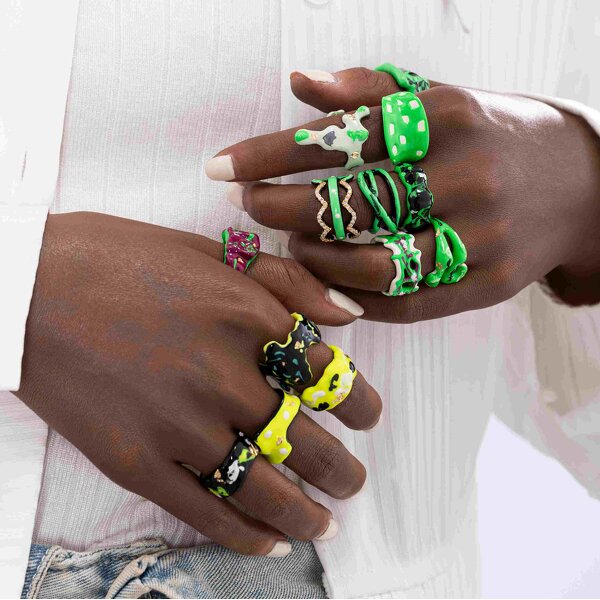 Enamel Ring Supplier - Green Water Wave Copper Ring