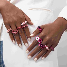 Enamel Ring Supplier - Oil Drop Heart Pink Rings