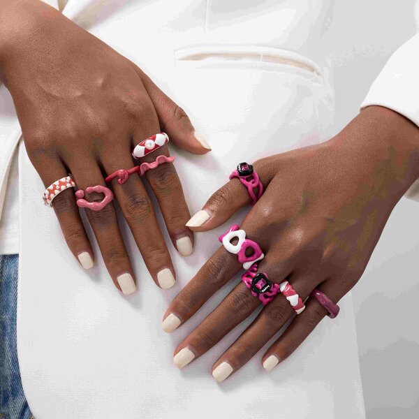 Enamel Ring Supplier - Oil Drop Heart Pink Rings