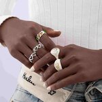 Open Ring Factory - Heart Shape Cream Enamel Ring