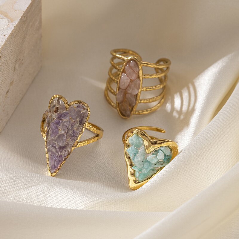 Fashion Ring Supplier - Colorful Stone Heart Ring