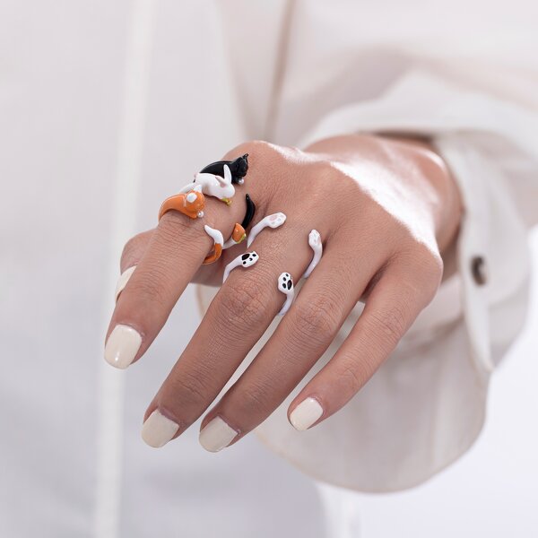 Enamel Ring Factory - 3D Cartoon Cat Paw Brass Ring