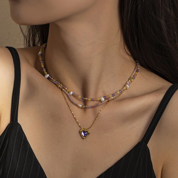 Stone Bead Necklace Supplier - CZ Heart Pendant Necklace