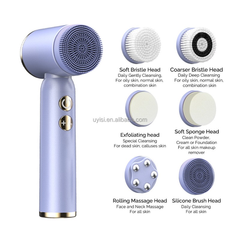 HOT Rechargeable 6 in 1 Facial Pore Cleanser Massage Brush Set Facial Cleansing Face Wash Machine Skin Clean Beauty Device