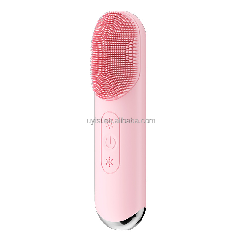 New Arrival Handheld Electric Silicone Exfoliating Facial Skin Care Tool Blackhead Remover Hot Cold Vibration Cleansing Brush