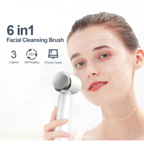 Portable Rechargeable Electric Facial Deep Cleansing Spin Brush 6 Heads Hot Cold Compress Massage Waterproof Face Wash Skin Care