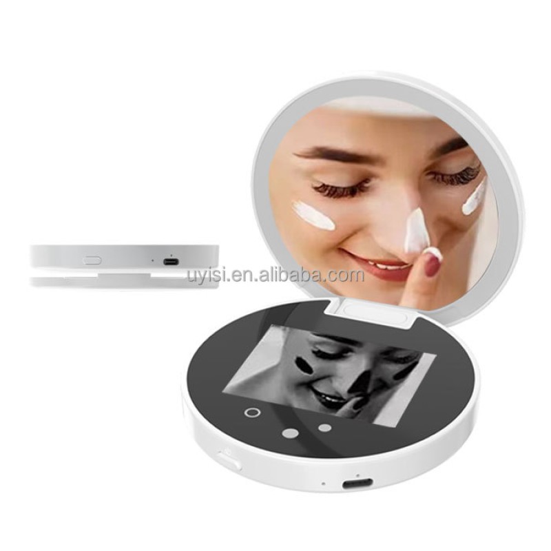 Uyisi New Arrival 2-in-1 Smart Portable Lighted UV Compact Mirror Handheld ABS Makeup Mirror for Face Body Eyes for Outdoor Use