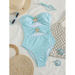 Bikini Factory - Light Blue Star Hollow Push up