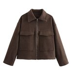 Women Coat Factory - Burgundy Oversized Pocket