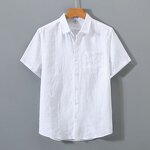 Men Shirt Factory - Solid Color Linen Stand Collar
