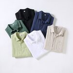 Men Shirt Factory - Solid Color Linen Stand Collar