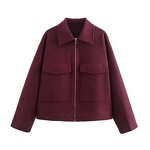 Women Coat Factory - Burgundy Oversized Pocket