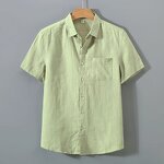 Men Shirt Factory - Solid Color Linen Stand Collar