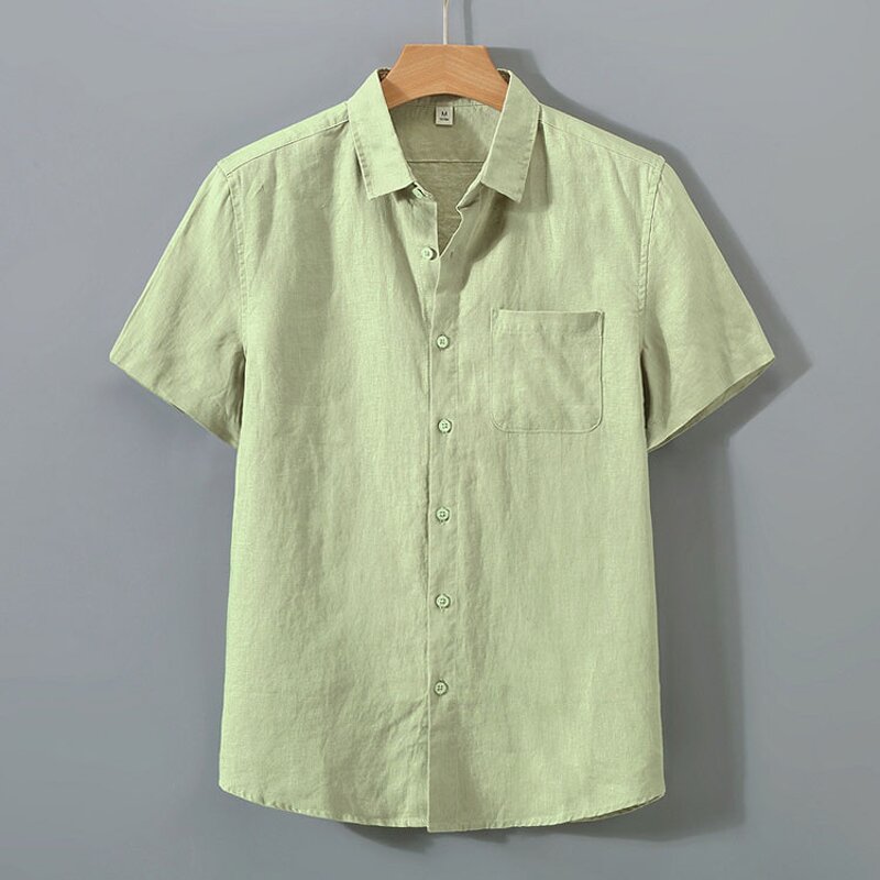 Men Shirt Factory - Solid Color Linen Stand Collar